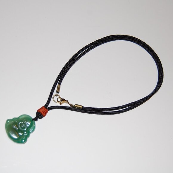 Jade Necklace,Jade Buddha Pendant Cord Necklace,Good Luck Necklace - Picture 3 of 4